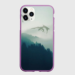 Чехол iPhone 11 Pro матовый ДРАКОНЫ НАД ЛЕСОМ DRAGON, цвет: 3D-фиолетовый