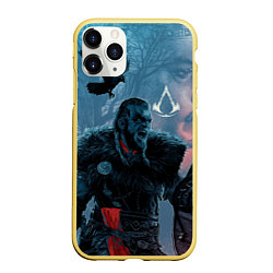 Чехол iPhone 11 Pro матовый ASSASSINS CREED VALHALLA ЭЙВОР И ВОРОН, цвет: 3D-желтый