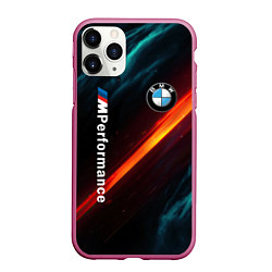 Чехол iPhone 11 Pro матовый BMW M PERFORMANCE NEON БМВ М НЕОН, цвет: 3D-малиновый