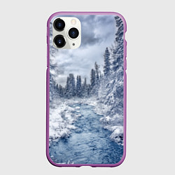 Чехол iPhone 11 Pro матовый СНЕЖНЫЙ ПЕЙЗАЖ, цвет: 3D-фиолетовый