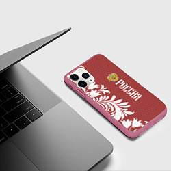 Чехол iPhone 11 Pro матовый Сборная России, цвет: 3D-малиновый — фото 2