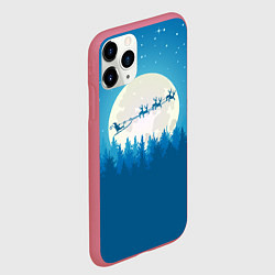 Чехол iPhone 11 Pro матовый Санта с Оленями, цвет: 3D-малиновый — фото 2