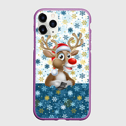 Чехол iPhone 11 Pro матовый Весёлый Оленёнок, цвет: 3D-фиолетовый