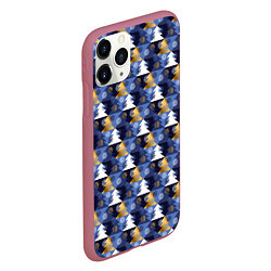 Чехол iPhone 11 Pro матовый Ёлочки - Снежинки, цвет: 3D-малиновый — фото 2