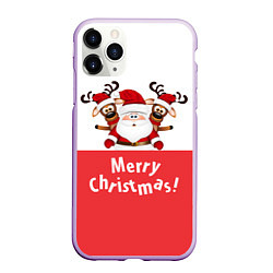 Чехол iPhone 11 Pro матовый Санта с 2 Оленями, цвет: 3D-сиреневый