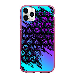 Чехол iPhone 11 Pro матовый GENSHIN NEON PATTERN SYMBOL НЕОН ЭМБЛЕМЫ, цвет: 3D-малиновый