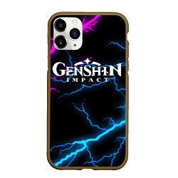 Чехол iPhone 11 Pro матовый GENSHIN IMPACT NEON FLASH НЕОНОВЫЕ РАЗРЯДЫ МОЛНИЙ, цвет: 3D-коричневый