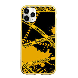 Чехол iPhone 11 Pro матовый Лента DANGER, цвет: 3D-желтый