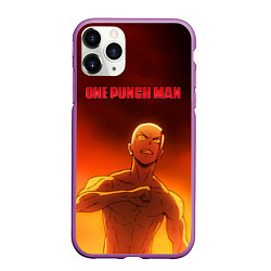 Чехол iPhone 11 Pro матовый Сайтама в огне One Punch-Man, цвет: 3D-фиолетовый