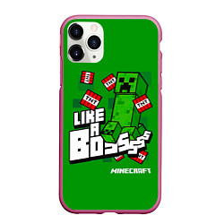 Чехол iPhone 11 Pro матовый LIKE A BOSS Minecraft Creepe, цвет: 3D-малиновый