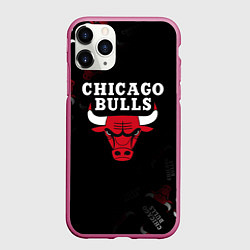 Чехол iPhone 11 Pro матовый ЧИКАГО БУЛЛС БЫКИ CHICAGO BULLS, цвет: 3D-малиновый