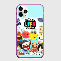 Чехол iPhone 11 Pro матовый Toca Boca Тока Бока все персонажи, цвет: 3D-фиолетовый
