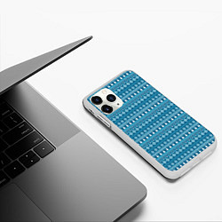 Чехол iPhone 11 Pro матовый Новогодний узор сине-белого цвета, цвет: 3D-белый — фото 2