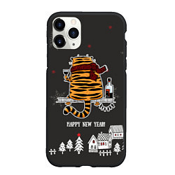 Чехол iPhone 11 Pro матовый Одинокий тигр пьет винишко, цвет: 3D-черный