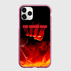 Чехол iPhone 11 Pro матовый Кулак One Punch-Man в огне, цвет: 3D-малиновый