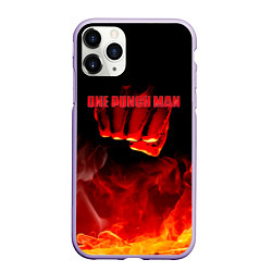 Чехол iPhone 11 Pro матовый Кулак One Punch-Man в огне, цвет: 3D-светло-сиреневый