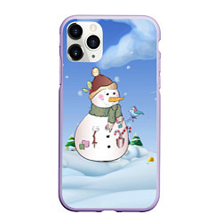 Чехол iPhone 11 Pro матовый Веселый Снеговичок, цвет: 3D-светло-сиреневый