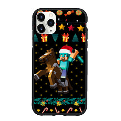 Чехол iPhone 11 Pro матовый Новогодний Майнкрафт, Minecraft, цвет: 3D-черный