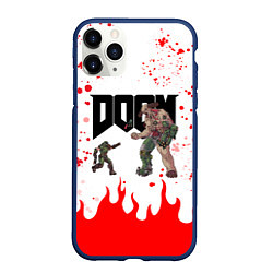 Чехол iPhone 11 Pro матовый Doomguy vs Cyberdemon спина, цвет: 3D-тёмно-синий