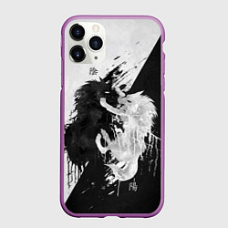 Чехол iPhone 11 Pro матовый ИНЬ ЯНЬ ВОЛКИ ЧЁРНО БЕЛЫЙ, цвет: 3D-фиолетовый