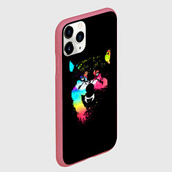 Чехол iPhone 11 Pro матовый Неоновый свирепый волк, цвет: 3D-малиновый — фото 2