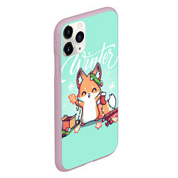 Чехол iPhone 11 Pro матовый Зима Новогодний лисенок, цвет: 3D-розовый — фото 2