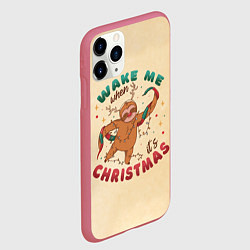 Чехол iPhone 11 Pro матовый Ленивец Новый год, цвет: 3D-малиновый — фото 2