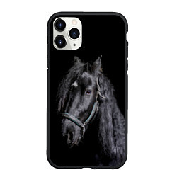 Чехол iPhone 11 Pro матовый Лошадь на черном фоне, цвет: 3D-черный