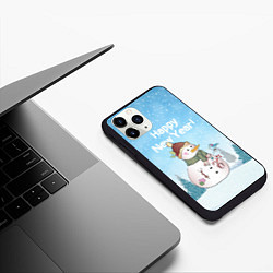 Чехол iPhone 11 Pro матовый Снеговик во дворе, цвет: 3D-черный — фото 2