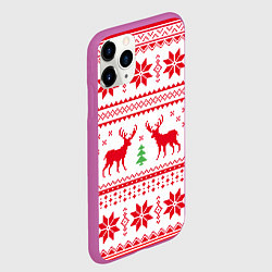 Чехол iPhone 11 Pro матовый Новогодний узор с оленями, цвет: 3D-фиолетовый — фото 2