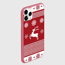 Чехол iPhone 11 Pro матовый Узор с оленями, цвет: 3D-малиновый — фото 2