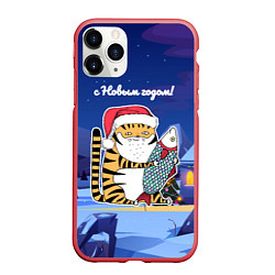 Чехол iPhone 11 Pro матовый Тигр с огромной рыбой, цвет: 3D-красный