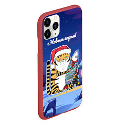 Чехол iPhone 11 Pro матовый Тигр с огромной рыбой, цвет: 3D-красный — фото 2