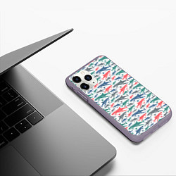 Чехол iPhone 11 Pro матовый Разноцветные Акулы, цвет: 3D-серый — фото 2