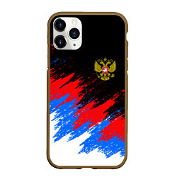 Чехол iPhone 11 Pro матовый РОССИЯ, БРЫЗГИ КРАСОК, ТРИКОЛОР, цвет: 3D-коричневый