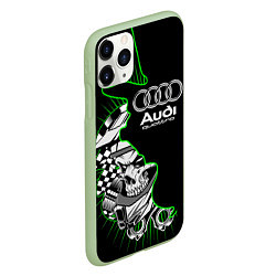 Чехол iPhone 11 Pro матовый Audi quattro череп, цвет: 3D-салатовый — фото 2