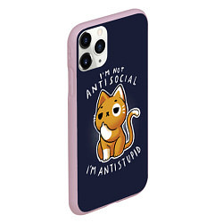 Чехол iPhone 11 Pro матовый I am not antisocial, I AM ANTISTUPID, цвет: 3D-розовый — фото 2