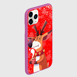 Чехол iPhone 11 Pro матовый НОВОГОДНИЙ ОЛЕНЬ И ЧАШКА КОФЕ, цвет: 3D-фиолетовый — фото 2