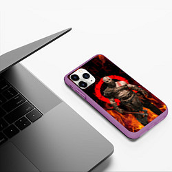 Чехол iPhone 11 Pro матовый GOD OF WAR РАГНАРЁК, КРАТОС В ОГНЕ, цвет: 3D-фиолетовый — фото 2