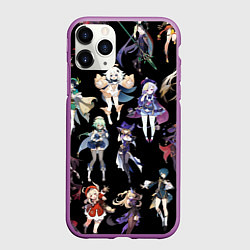 Чехол iPhone 11 Pro матовый GENSHIN IMPACT ПЕРСОНАЖИ ИГРЫ HEROES, цвет: 3D-фиолетовый