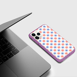 Чехол iPhone 11 Pro матовый Снежинки паттернsnowflakes pattern, цвет: 3D-фиолетовый — фото 2