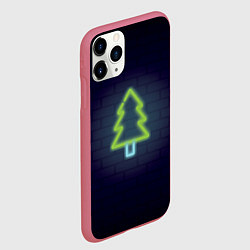 Чехол iPhone 11 Pro матовый Неоновая елкас новым годом, цвет: 3D-малиновый — фото 2