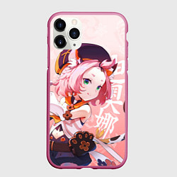 Чехол iPhone 11 Pro матовый Диона - Геншин Импакт, цвет: 3D-малиновый