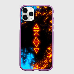 Чехол iPhone 11 Pro матовый СИМВОЛЫ ВЕДЬМАКА ОГОНЬ И ВОДА, цвет: 3D-фиолетовый