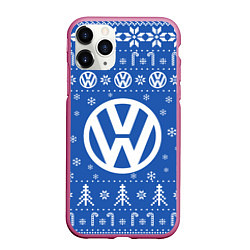 Чехол iPhone 11 Pro матовый Volkswagen Новогодний, цвет: 3D-малиновый