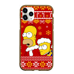 Чехол iPhone 11 Pro матовый Новогодний Гомер и Барт Симпсоны, цвет: 3D-коричневый