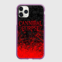 Чехол iPhone 11 Pro матовый CANNIBAL CORPSE, БРЫЗГИ КРАСОК ЧЕРЕПА, цвет: 3D-фиолетовый
