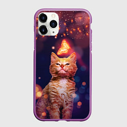 Чехол iPhone 11 Pro матовый РЫЖИЙ КОТ И БАБОЧКА, цвет: 3D-фиолетовый
