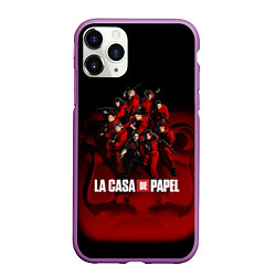 Чехол iPhone 11 Pro матовый ГЕРОИ СЕРИАЛА БУМАЖНЫЙ ДОМ - LA CASA DE PAPEL, цвет: 3D-фиолетовый