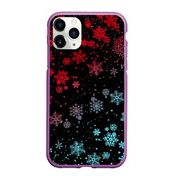 Чехол iPhone 11 Pro матовый НЕОНОВЫЕ СНЕЖИНКИ, НОВЫЙ ГОД 2022, цвет: 3D-фиолетовый